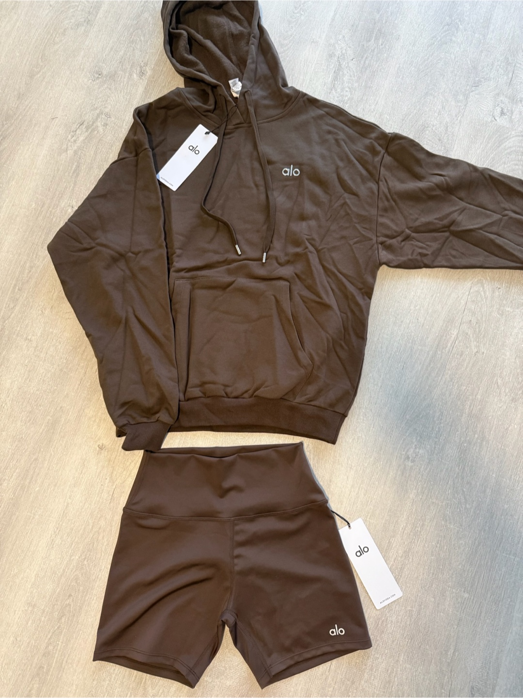 Alo Accolade Hoodie and Shorts Set - Brown