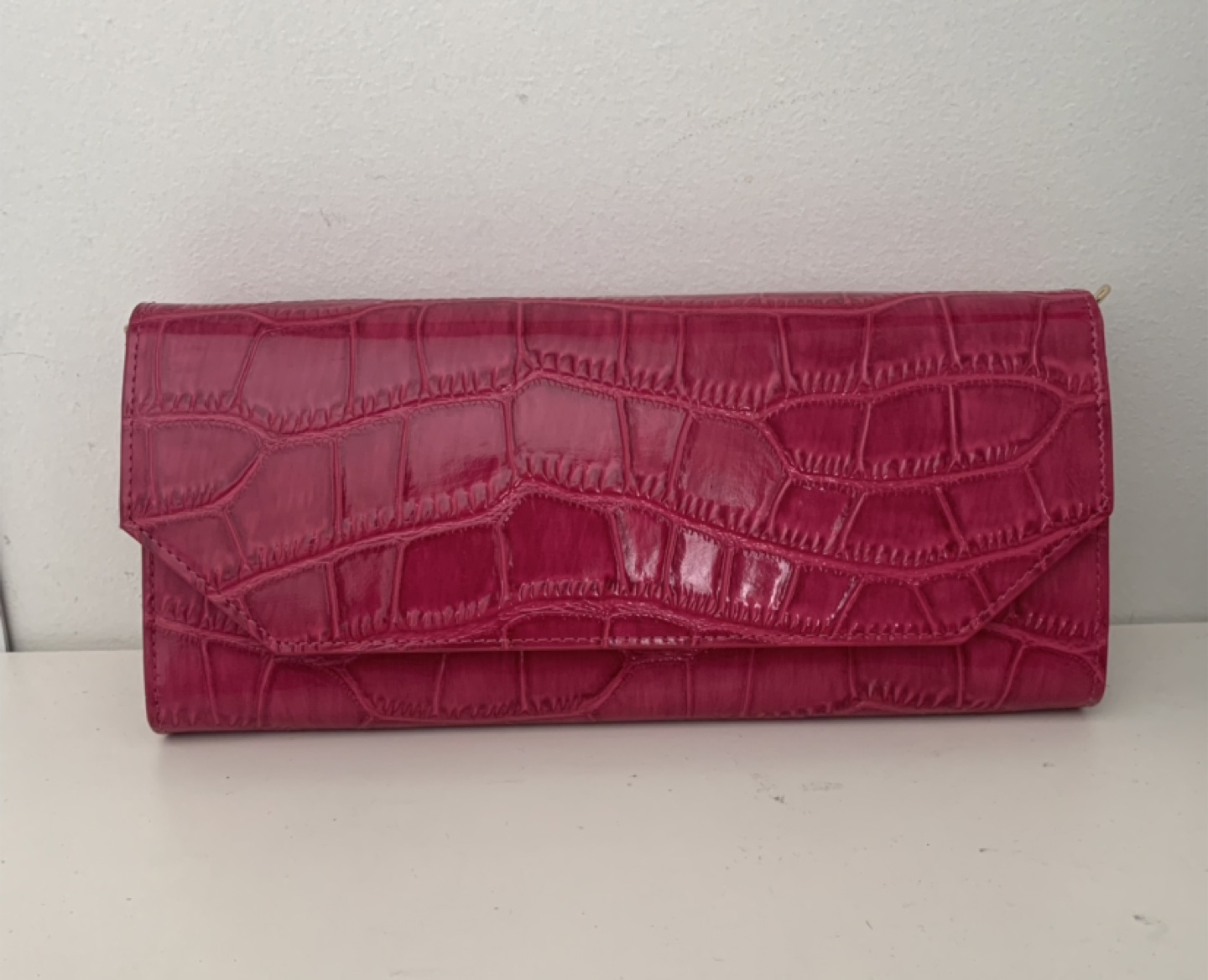 New! Pink Crocodile-embossed Clutch