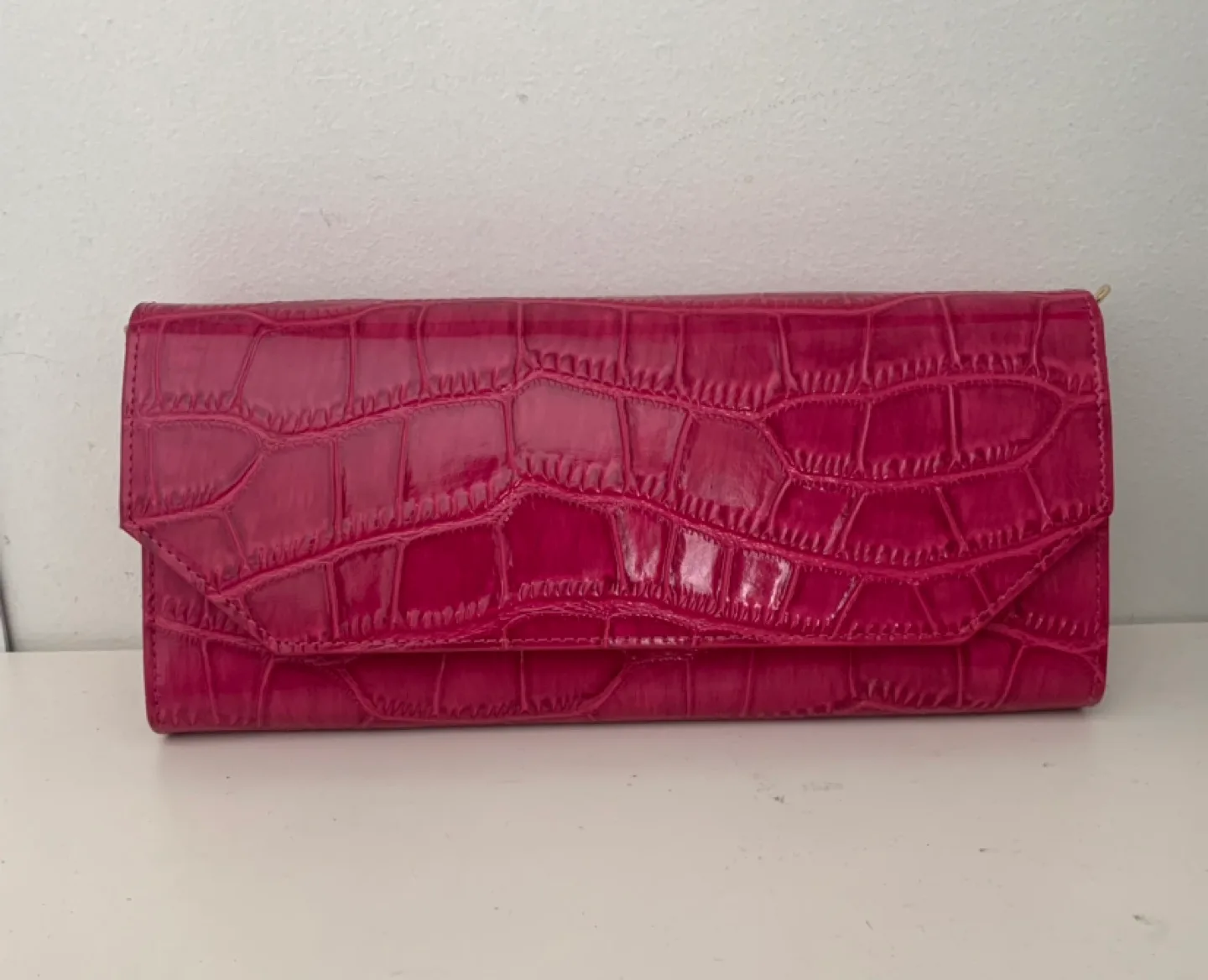New! Pink Crocodile-embossed Clutch thumbnail