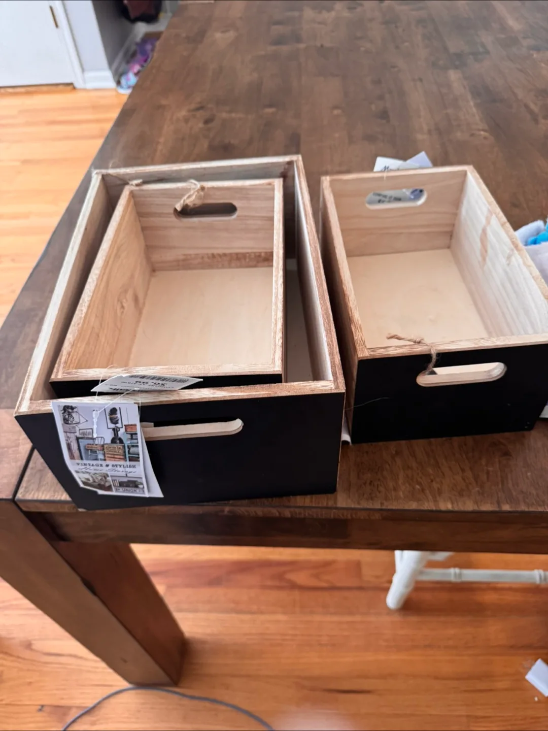 Set of three Black Wooden Storage Boxes thumbnail