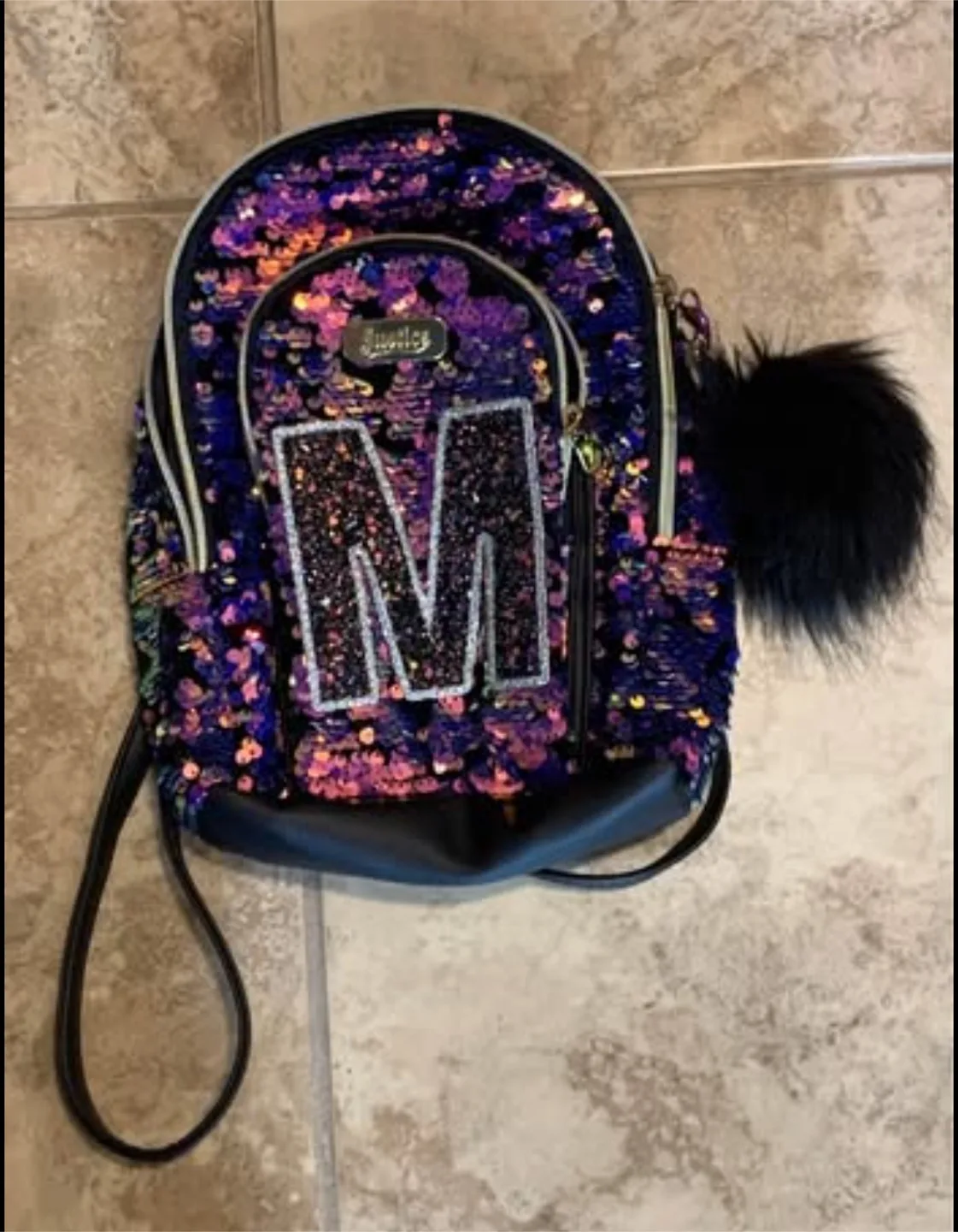 Sequin Mini Backpack with Letter M thumbnail
