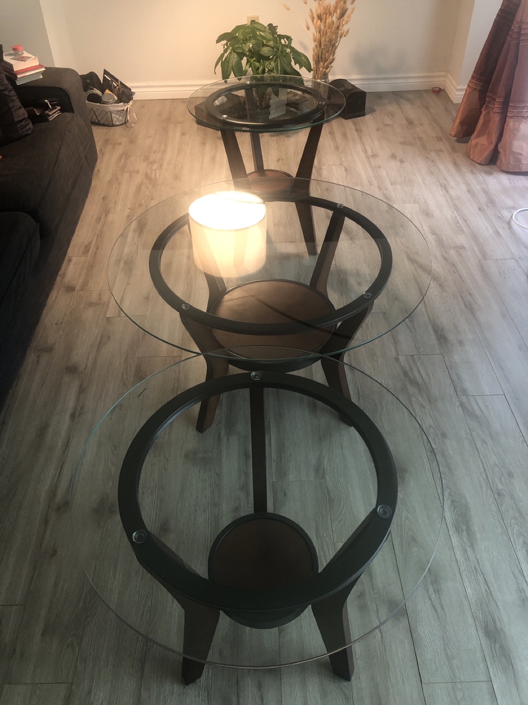 Set of three nesting glass top coffee tables - photo 3