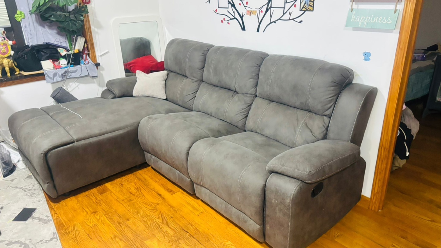 Gray Sectional Sofa with Recliner