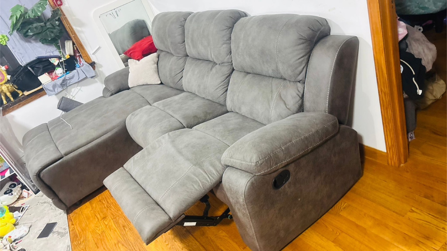 Gray Sectional Sofa with Recliner - photo 3