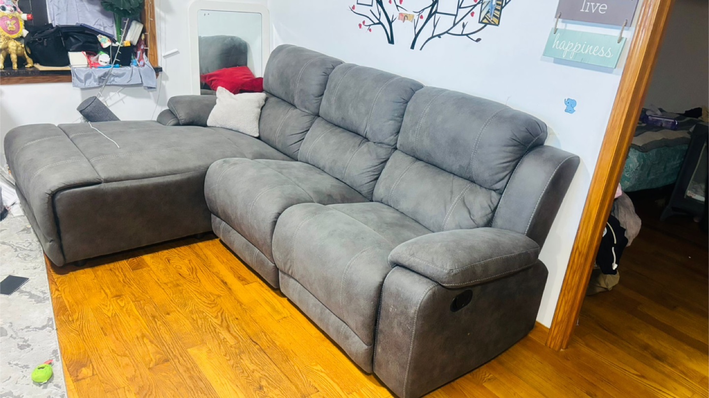 Gray Sectional Sofa with Recliner - photo 2