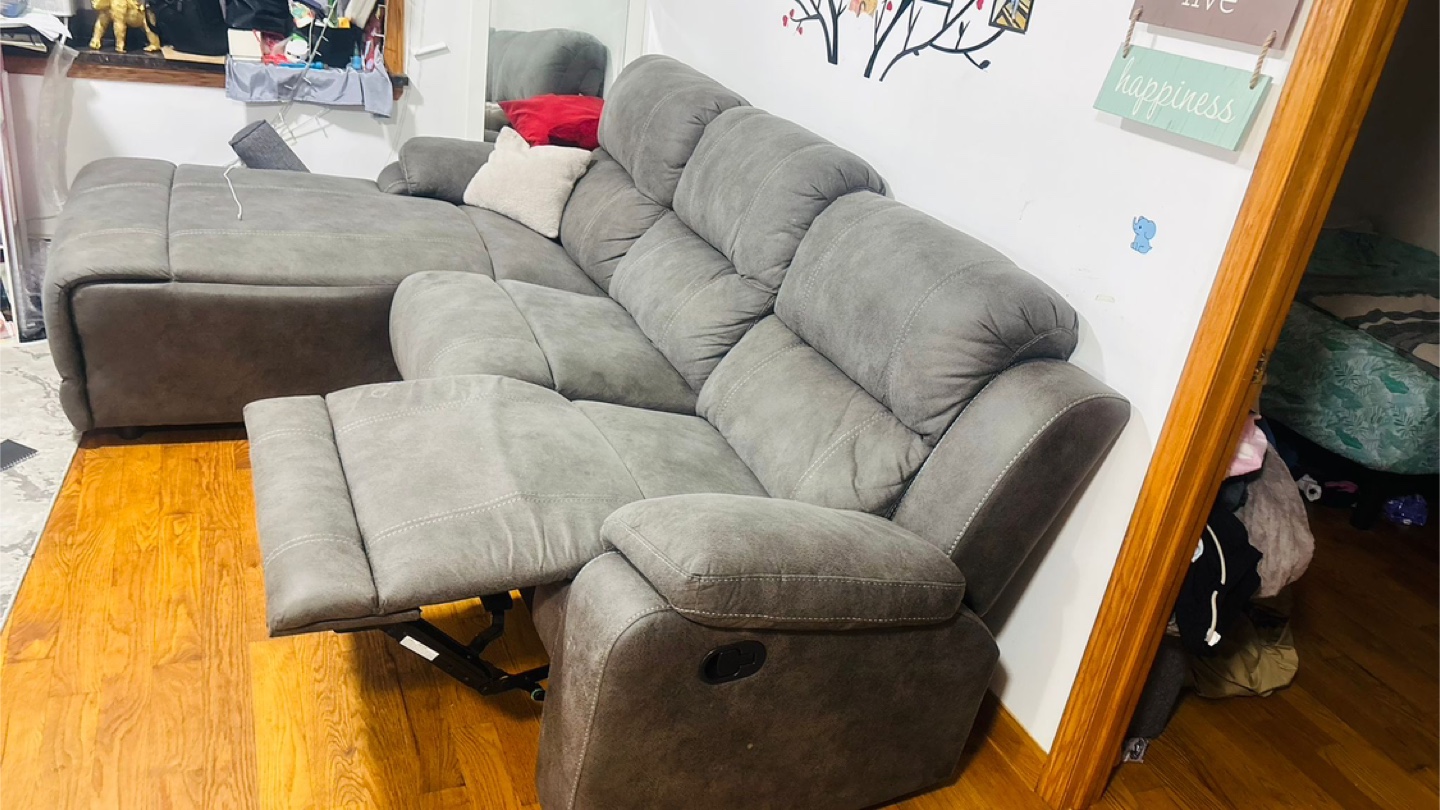 Gray Sectional Sofa with Recliner - photo 4