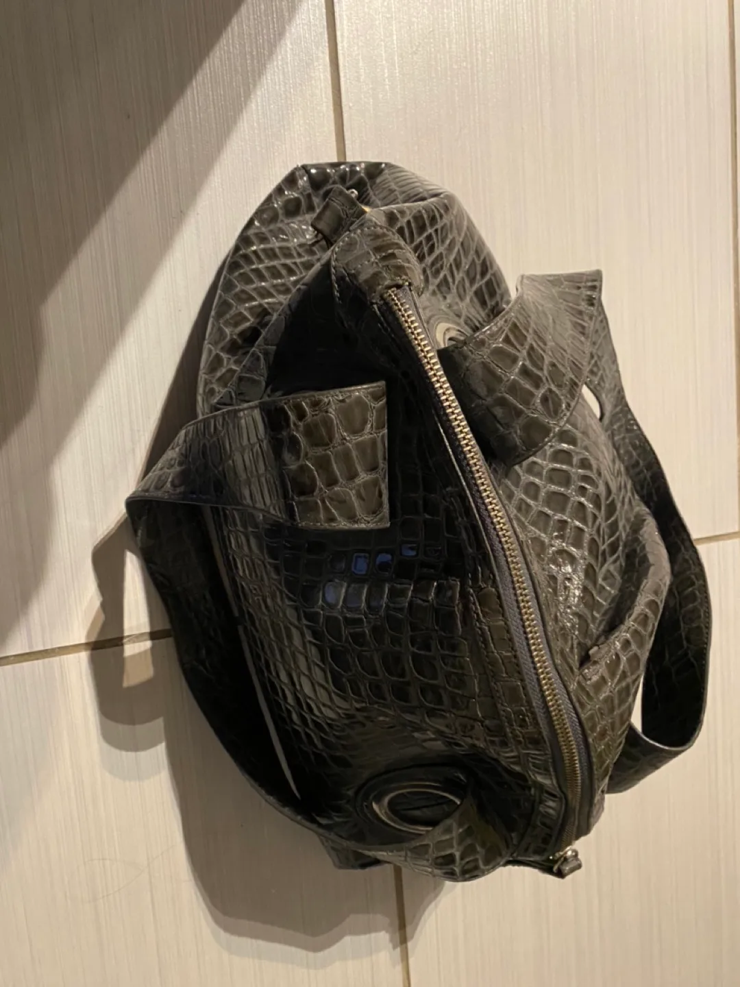 Crocodile-embossed Leather Handbag