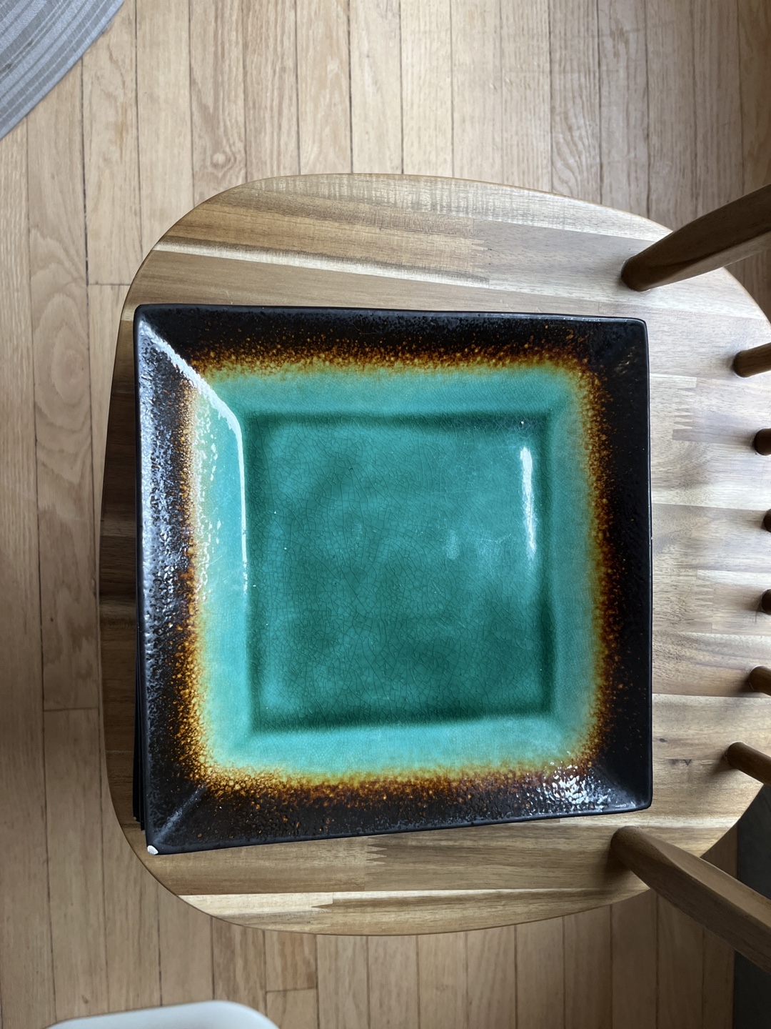 Set of 3 Square Teal Ceramic Dinner Plates