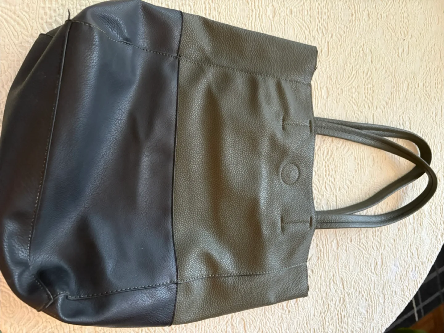 Olive and Black faux leather Two-Tone Tote Bag thumbnail