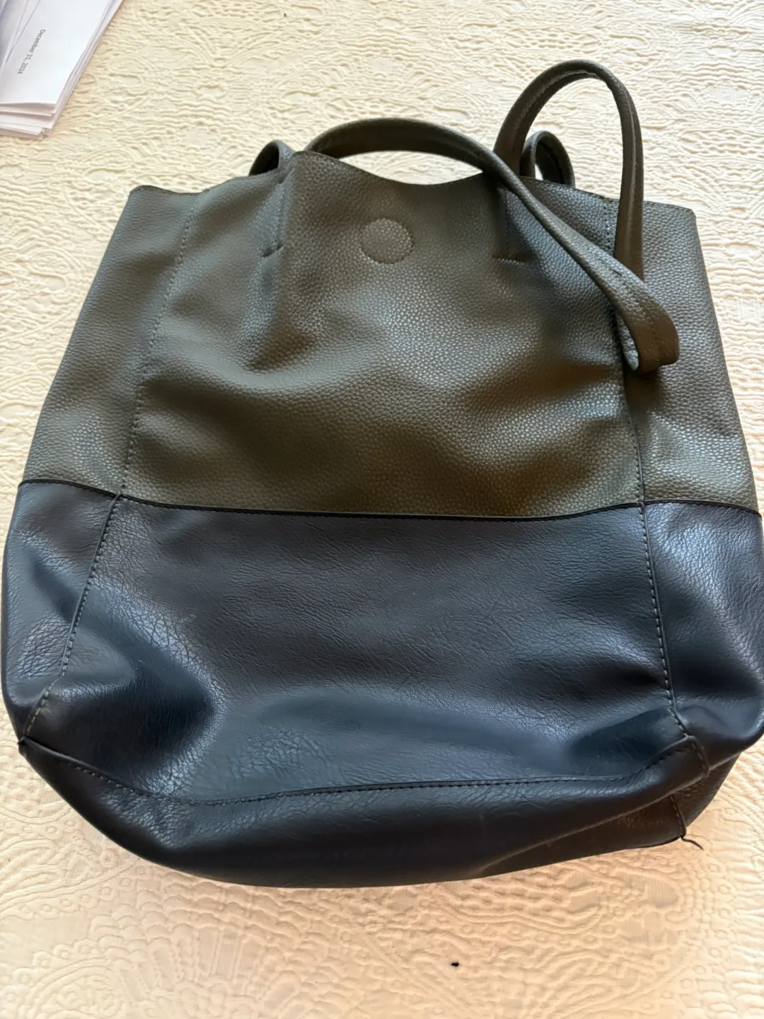 Olive and Black faux leather Two-Tone Tote Bag image indicator(3)