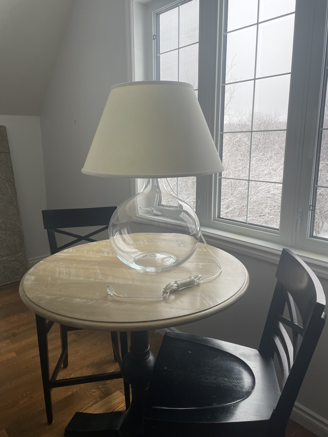 Glass Table Lamp with Cream Shade