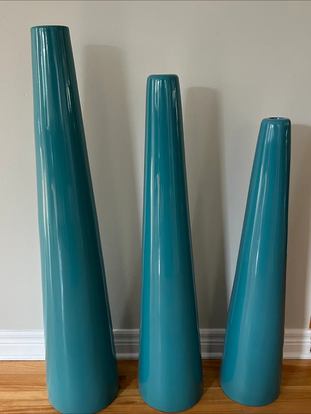 Set of 3 Teal Blue Ceramic Vases thumbnail
