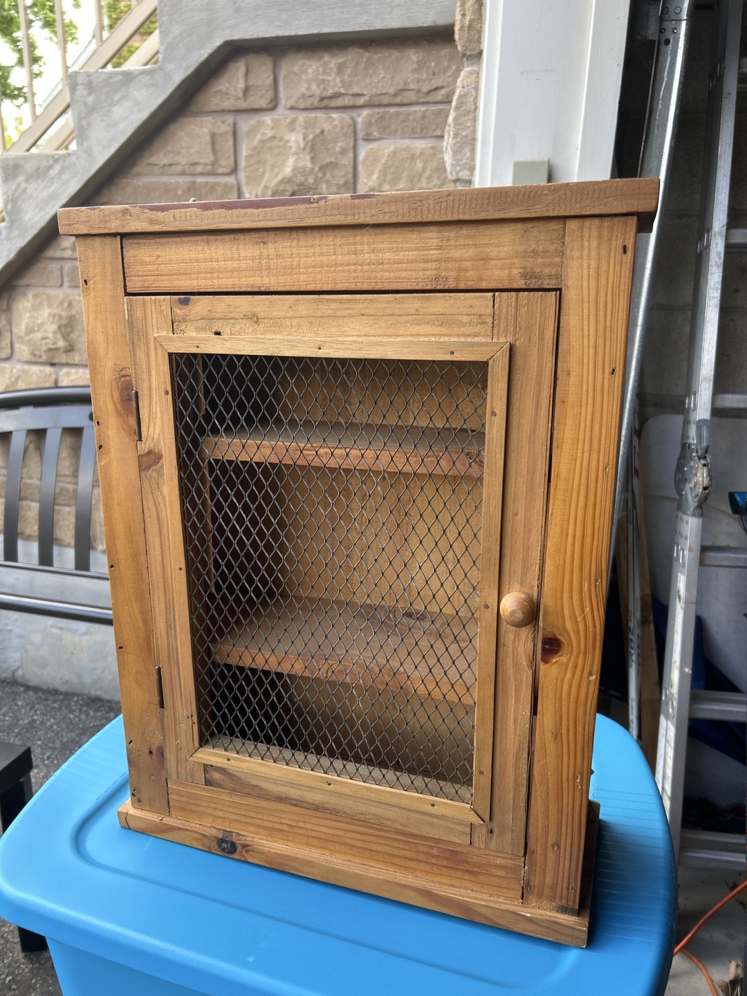 Rustic Wooden Wall Cabinet with Wire Mesh Door