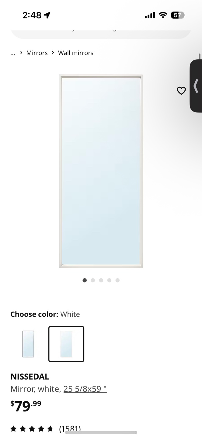 NISSEDAL White Wall Mirror - 25 5/8x59"