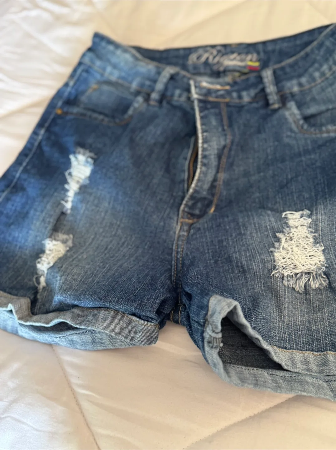 Riqon Distressed Denim Shorts - Pink and Blue image indicator(3)