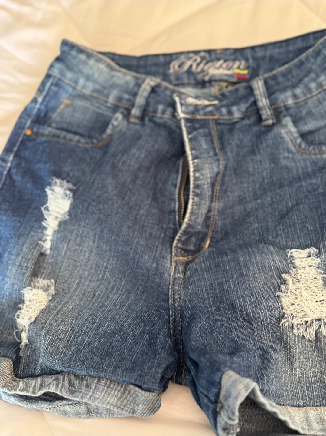 Riqon Distressed Denim Shorts - Pink and Blue image indicator(4)