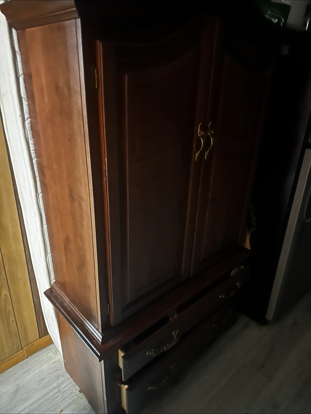 Vintage Wooden Armoire with Drawers