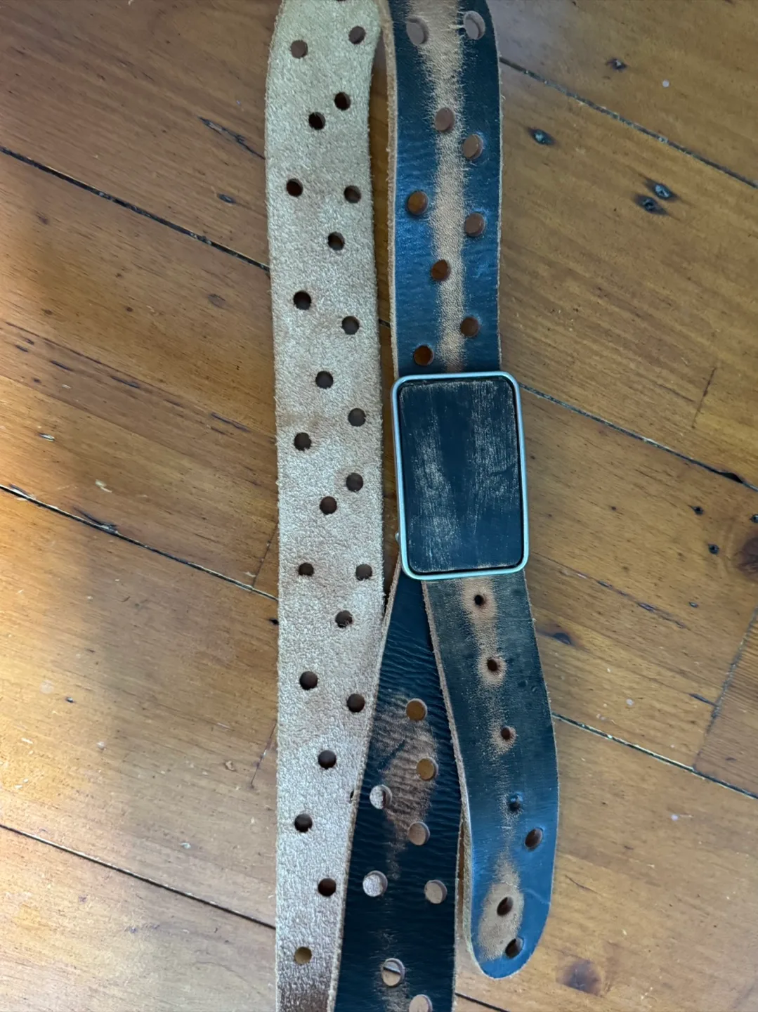 Leather Belt with Distressed Metal Buckle image indicator(4)