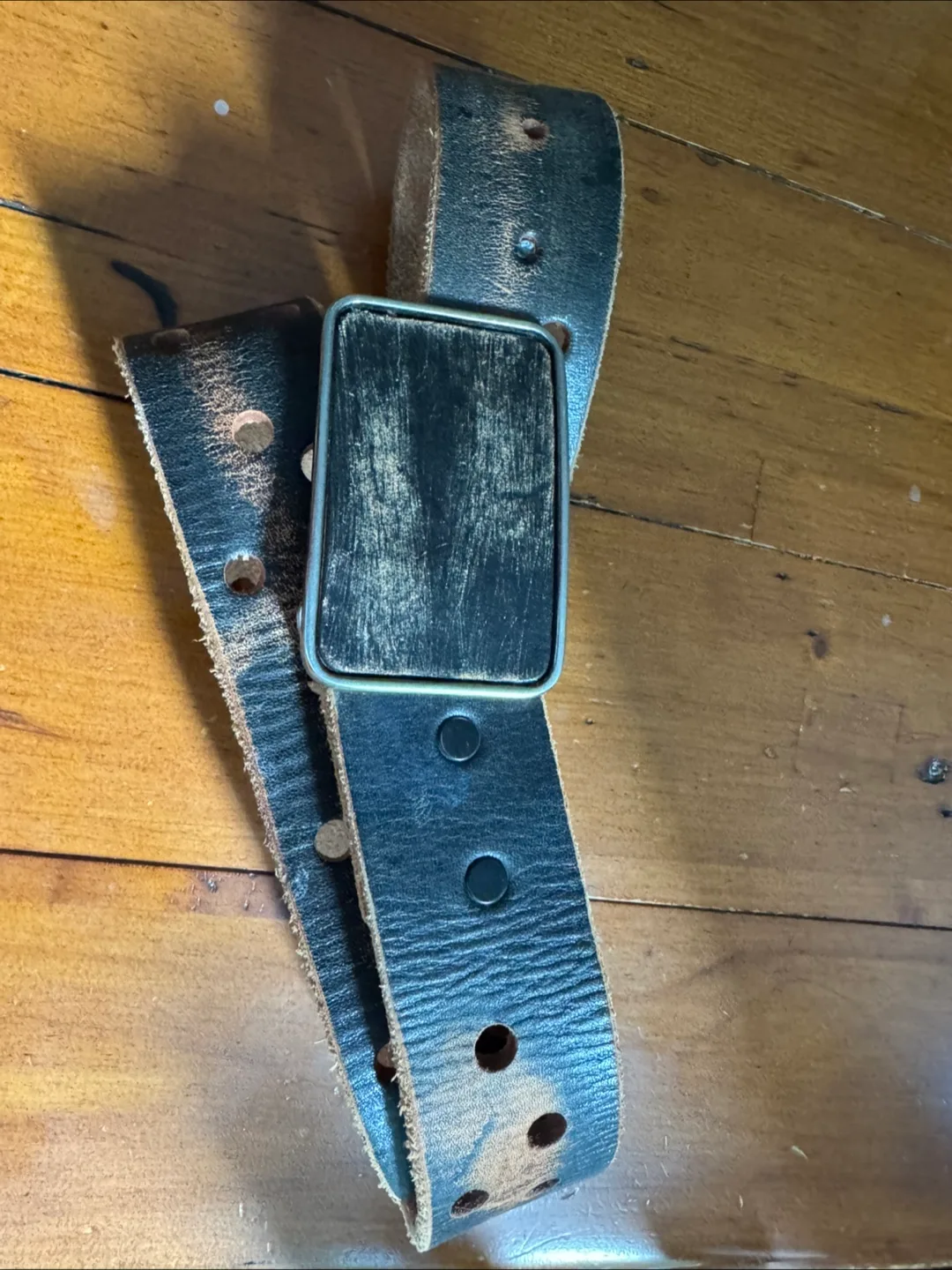 Leather Belt with Distressed Metal Buckle thumbnail
