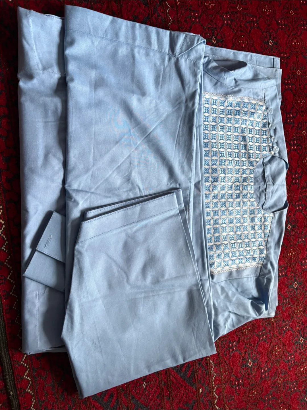 Men's Light Blue Afghani suit. Kurta with pants image indicator(6)