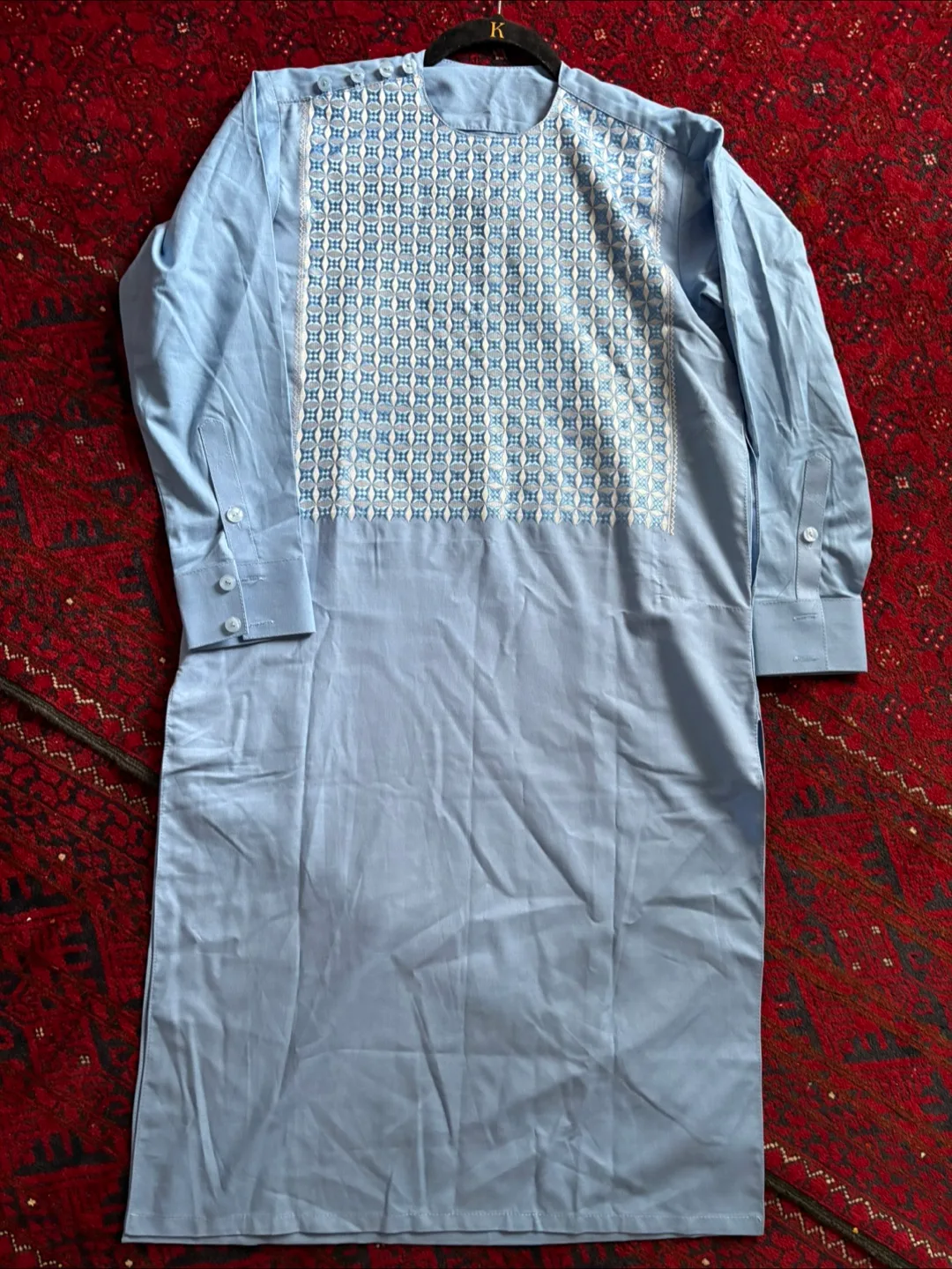 Men's Light Blue Afghani suit. Kurta with pants image indicator(3)