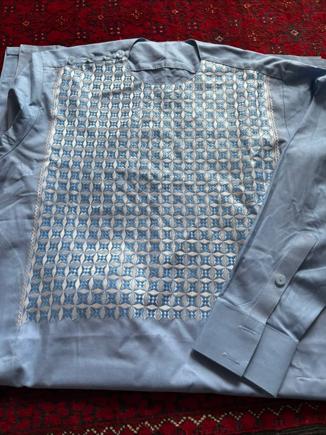 Men's Light Blue Afghani suit. Kurta with pants image indicator(2)