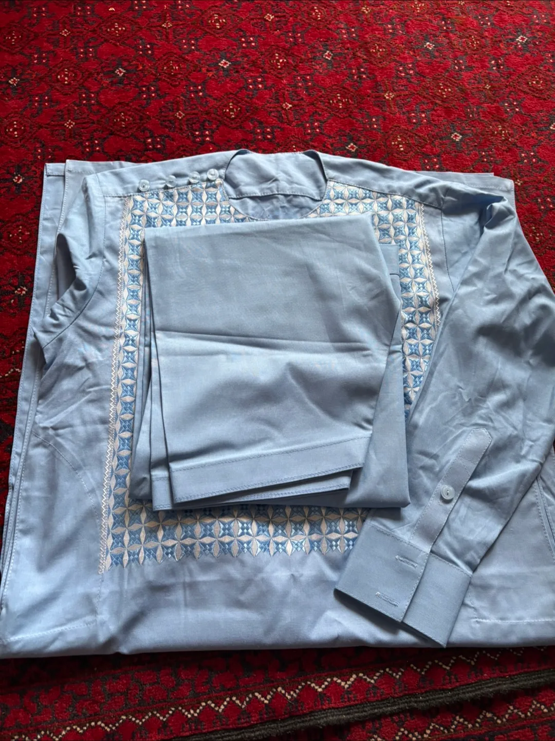 Men's Light Blue Afghani suit. Kurta with pants image indicator(4)