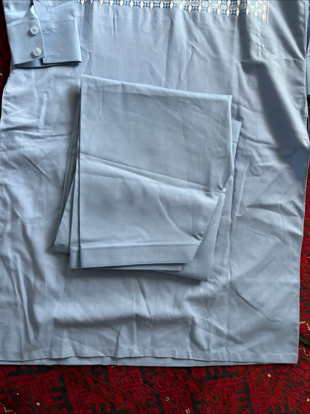 Men's Light Blue Afghani suit. Kurta with pants image indicator(9)