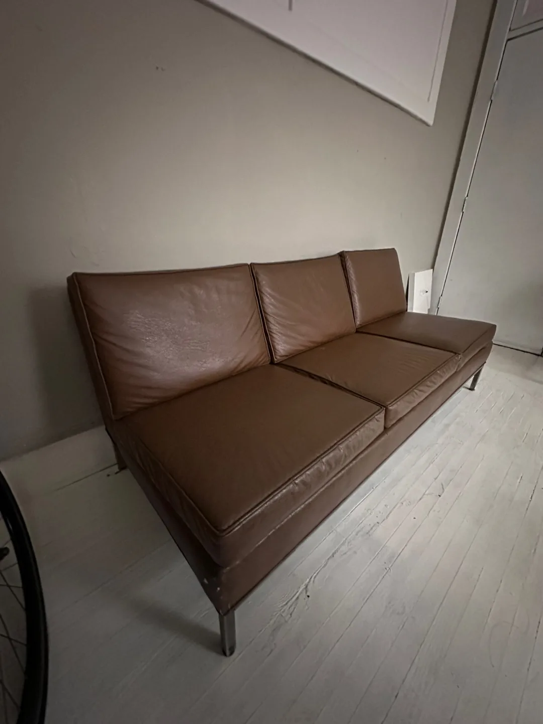 Mid-Century Modern Brown Leather Sofa thumbnail