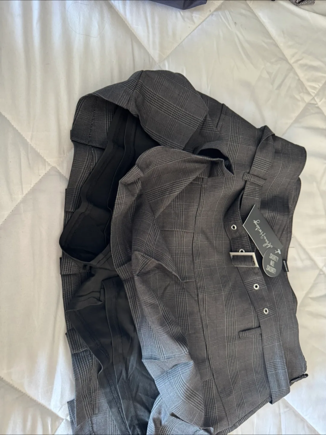 Urban Outfitters Grey Plaid Belted Mini Skirt image indicator(5)