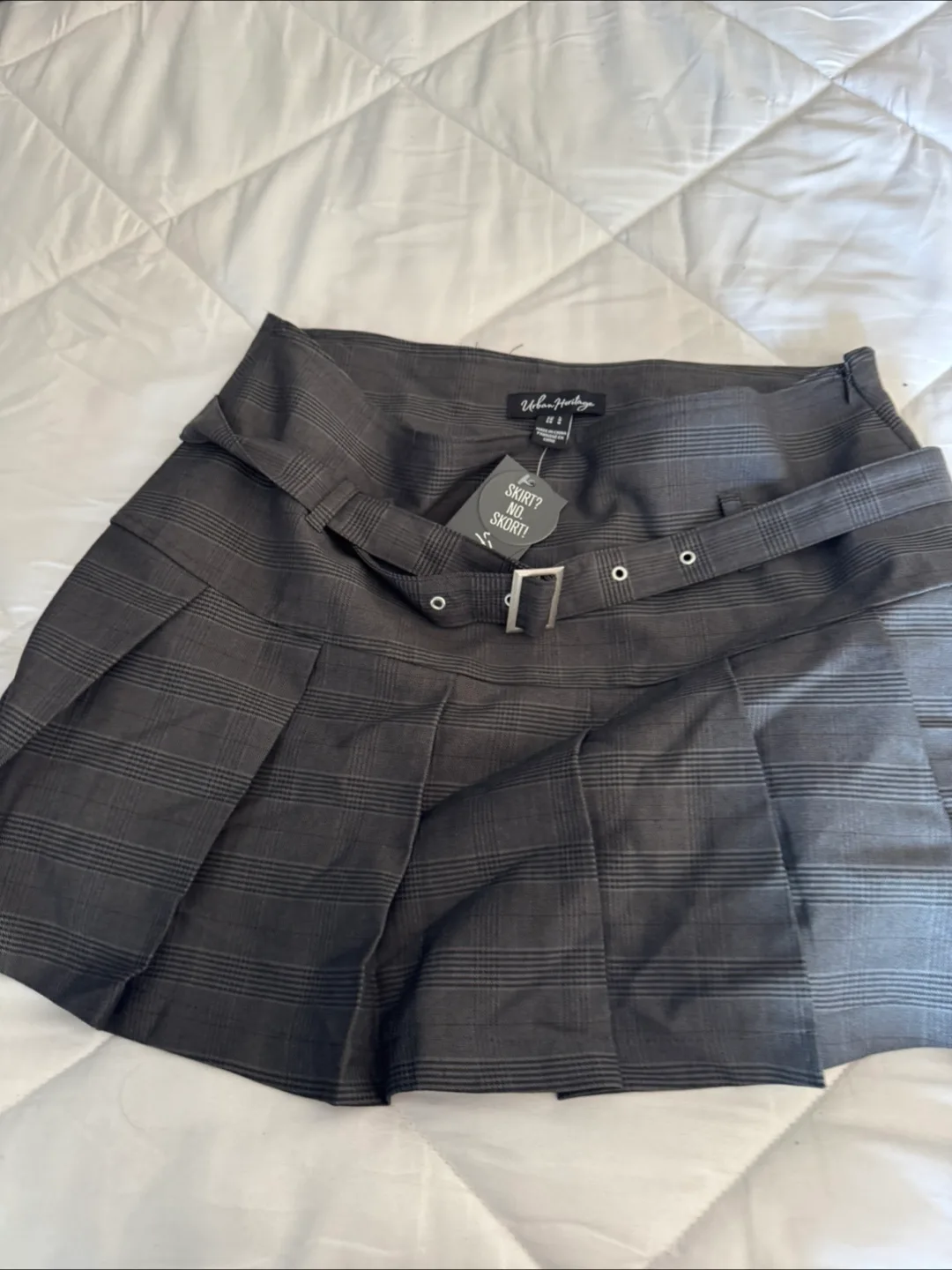 Urban Outfitters Grey Plaid Belted Mini Skirt image indicator(2)