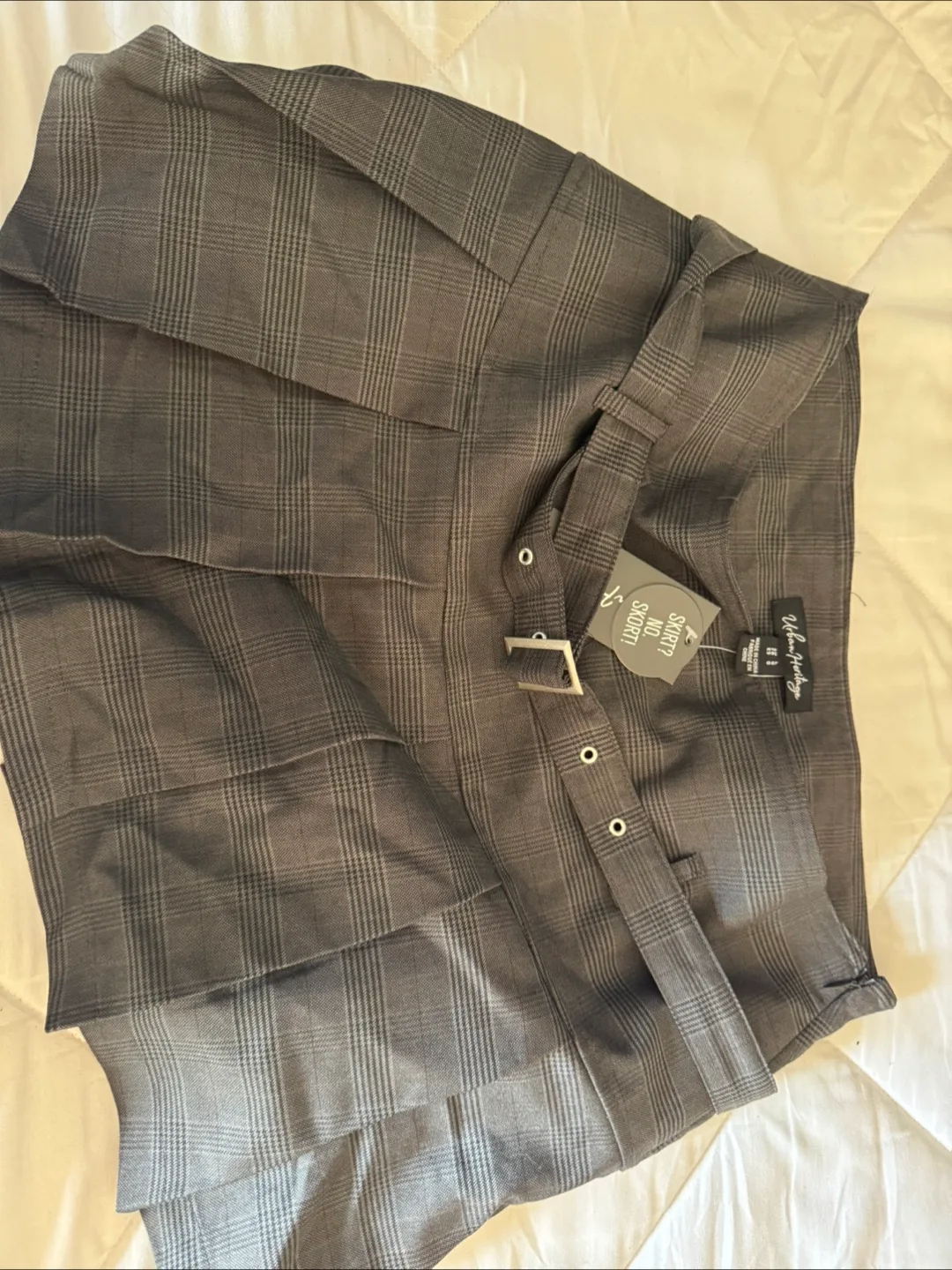 Urban Outfitters Grey Plaid Belted Mini Skirt image indicator(3)