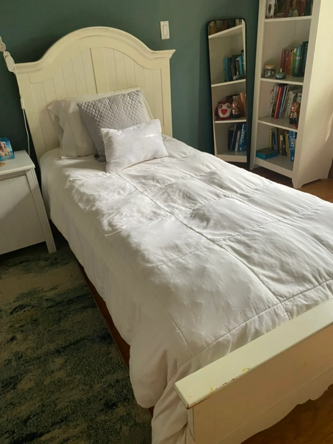Twin-size White Wooden Bed Frame thumbnail