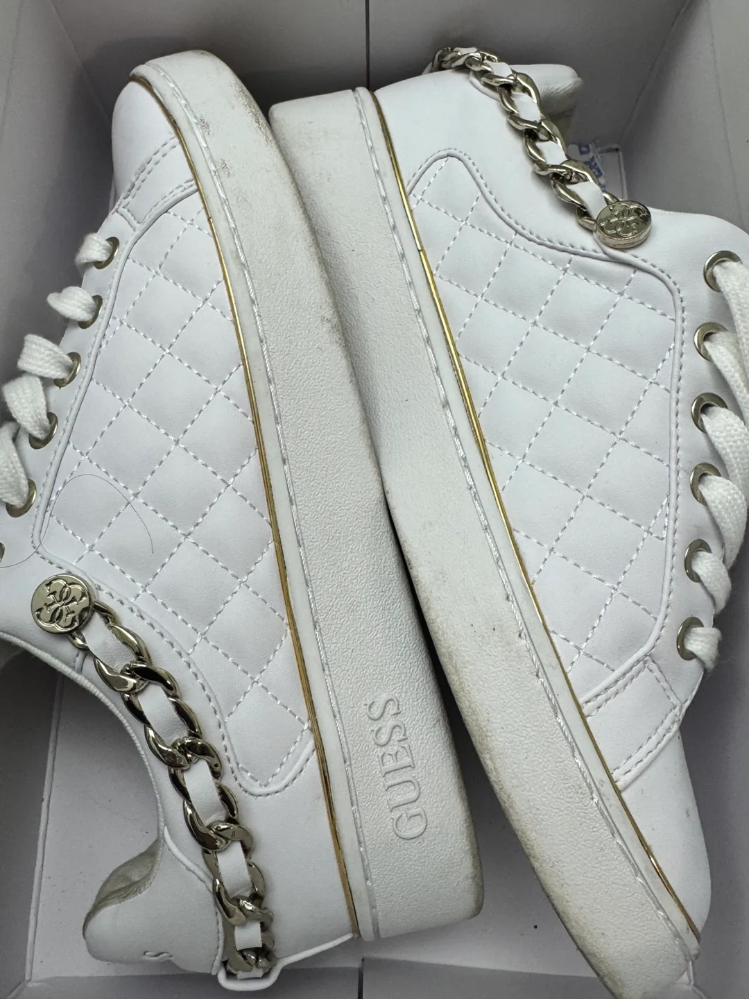 Guess Women's White Quilted Sneakers Size 7.5 image indicator(5)