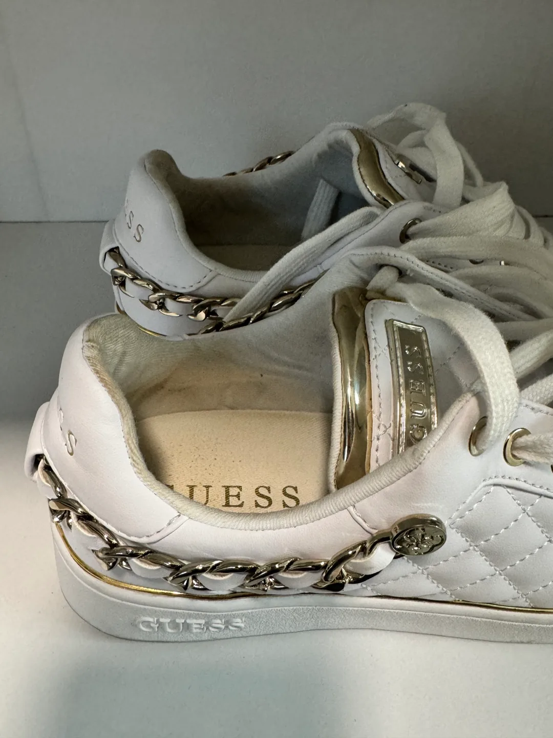 Guess Women's White Quilted Sneakers Size 7.5 image indicator(3)