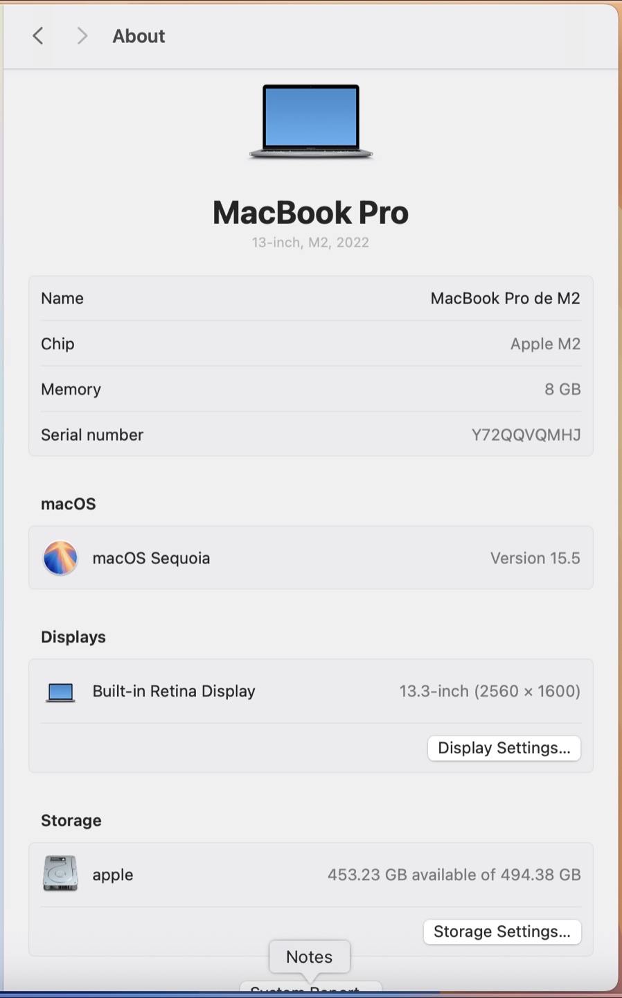 MacBook Pro 13-inch, M2, 2022, 8GB RAM, 494GB SSD