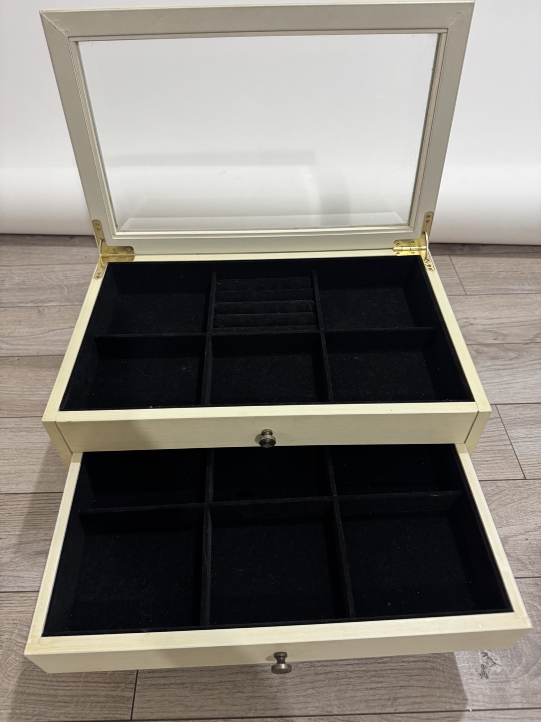 Vintage Wooden Jewelry Box with Glass Top and Drawers - photo 2