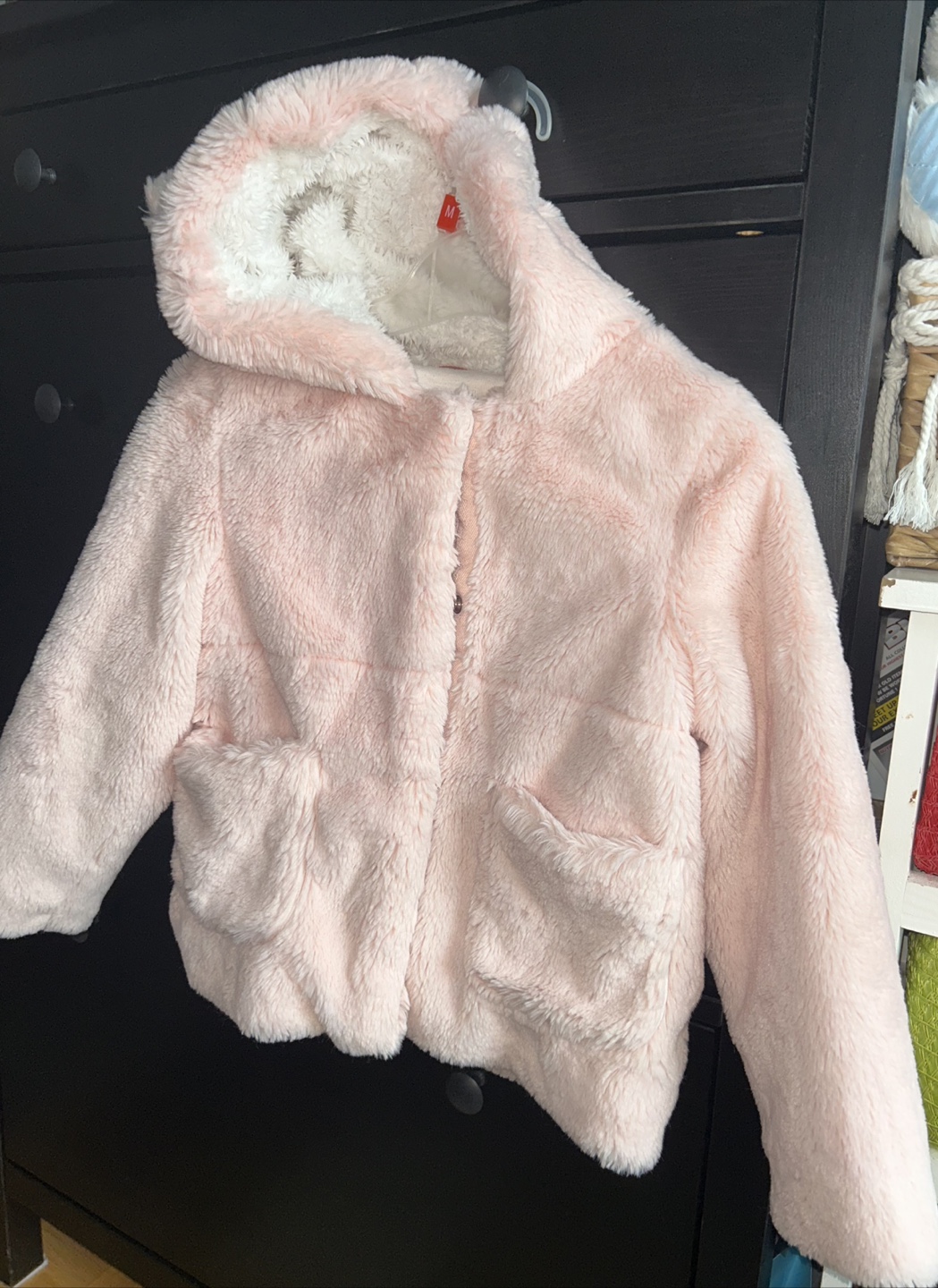 Cat & Jack Girls Pink Fuzzy Hooded Jacket Size 6M - photo 2