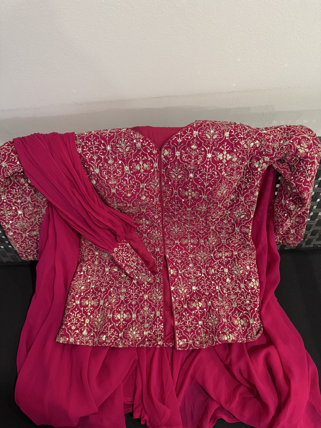 Gorgeous Magenta Indian Two-Piece Outfit with Embellishments