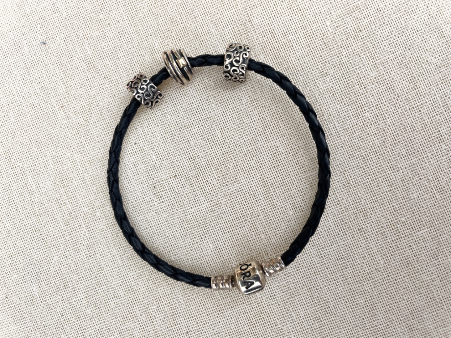 Pandora Black Leather Bracelet with Charms