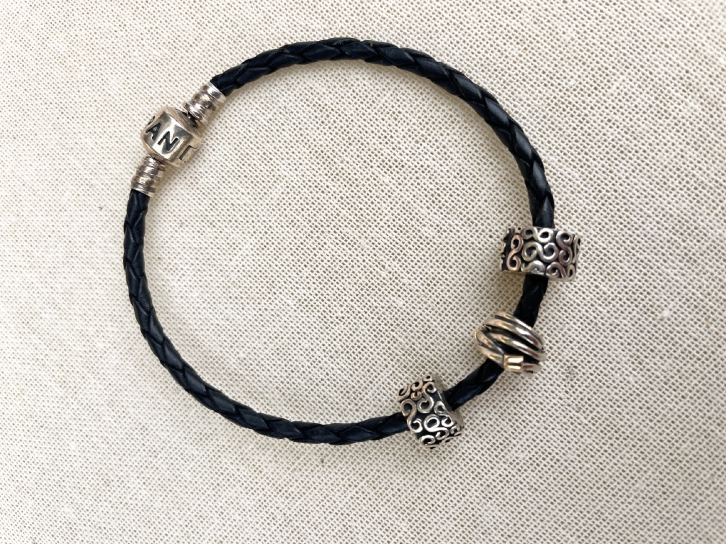 Pandora Black Leather Bracelet with Charms - photo 2