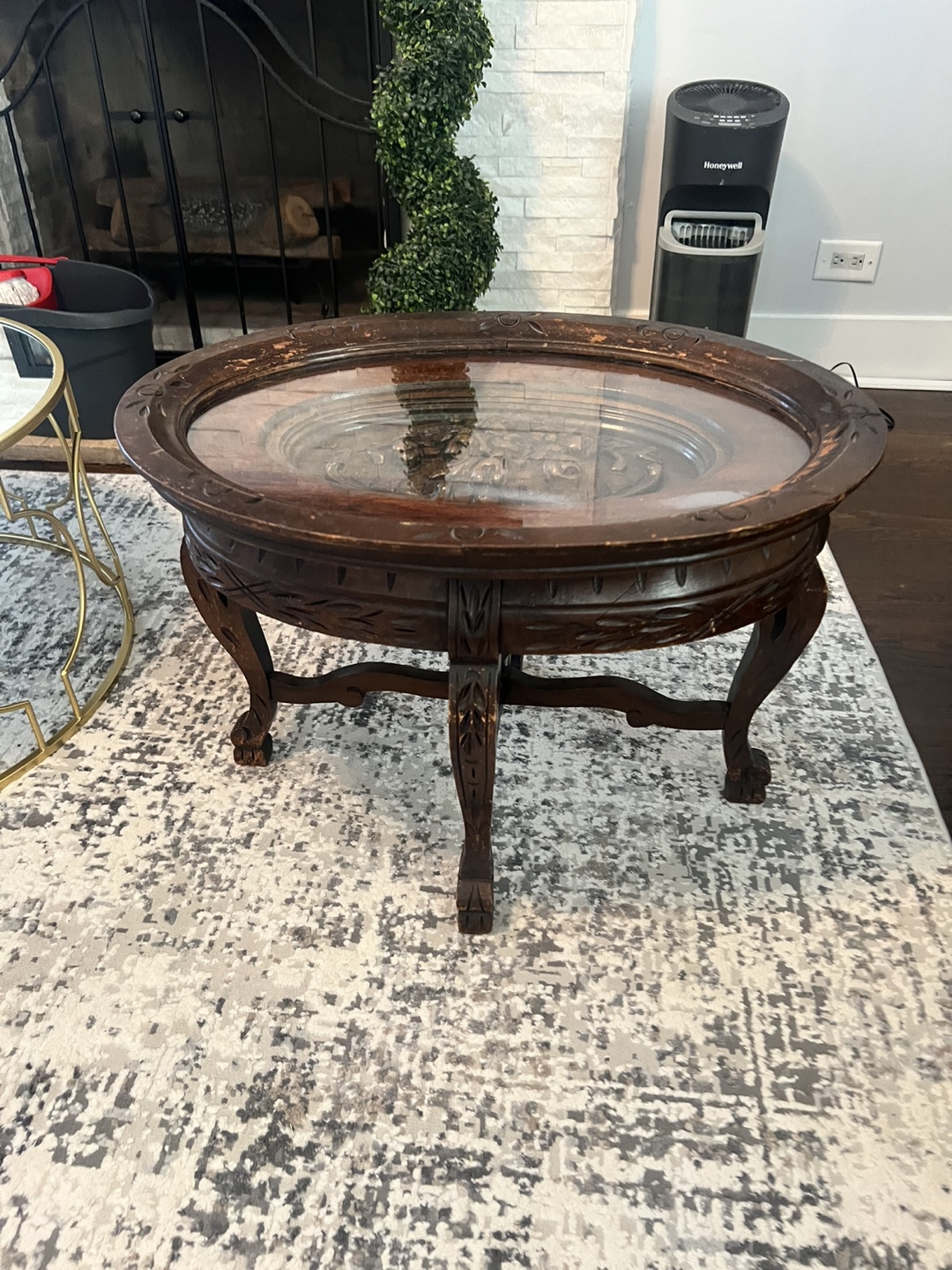 Ornate Wooden Coffee Table with Glass Top - photo 2