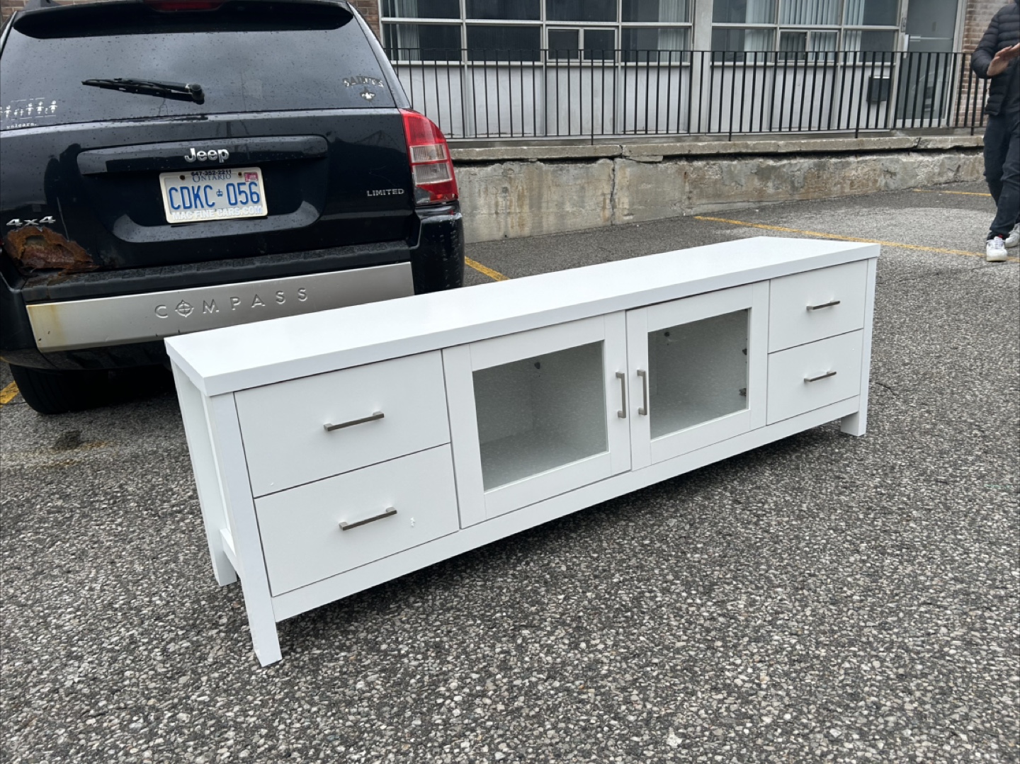 Closing sale—White TV Stand with Drawers and Glass Doors