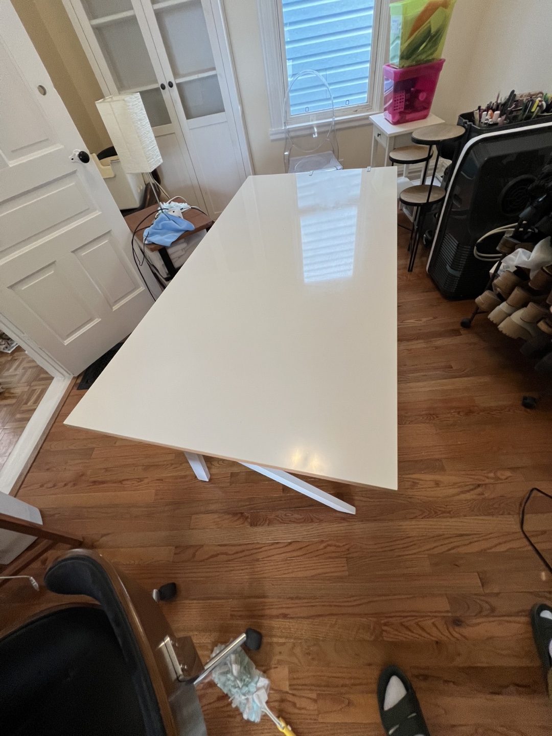 White Modern Desk with File Cabinet - photo 2