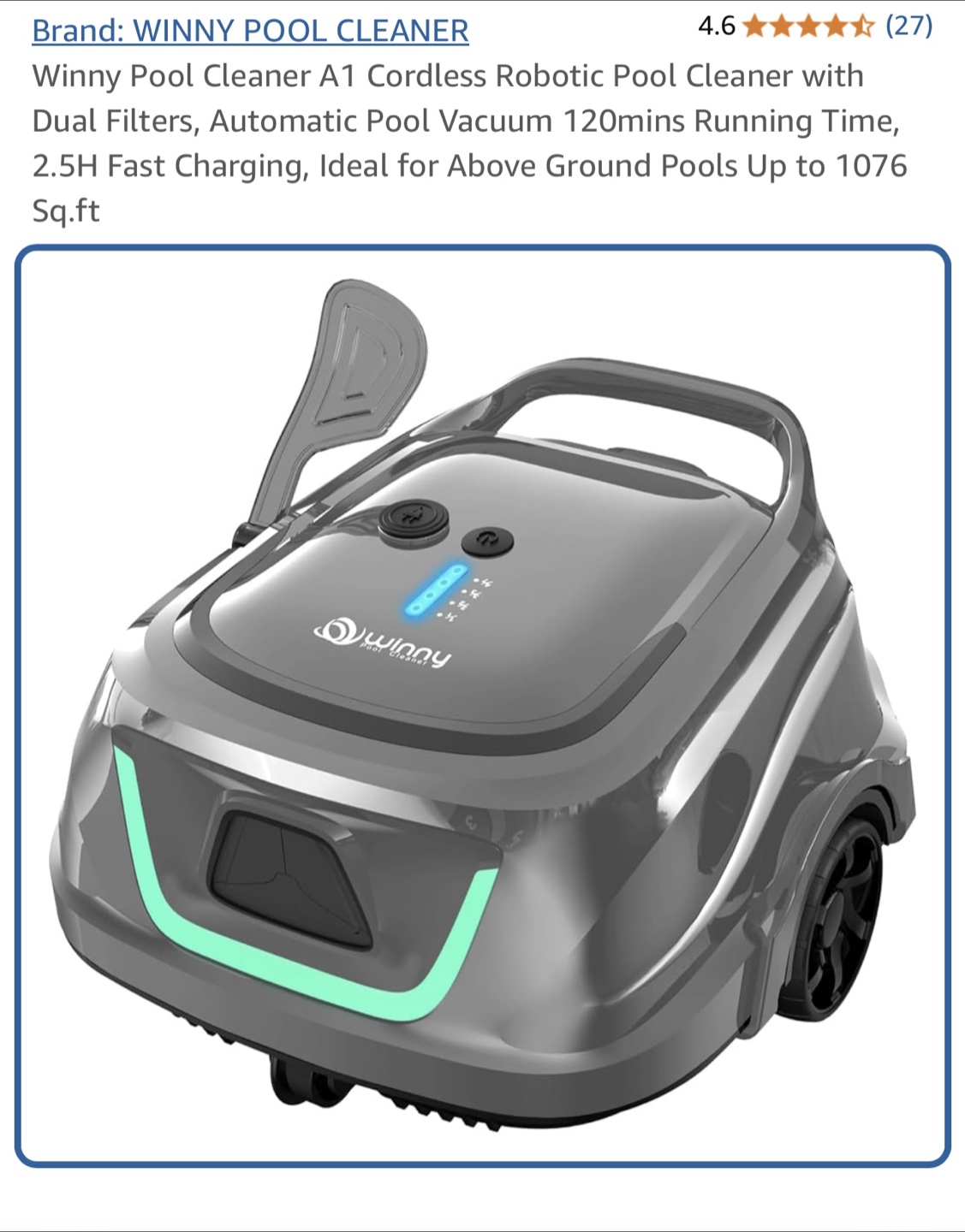 WINNY Pool Cleaner A1 - Cordless Robotic Pool Vacuum