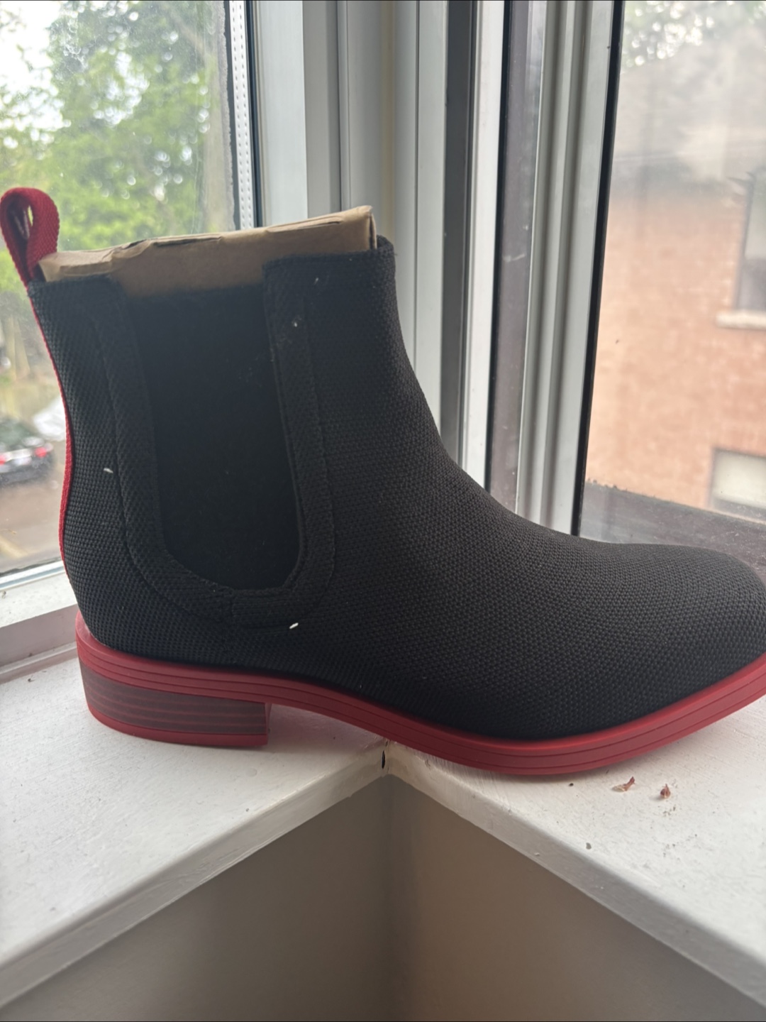 Brand New Vivia Black and Red Chelsea Boots