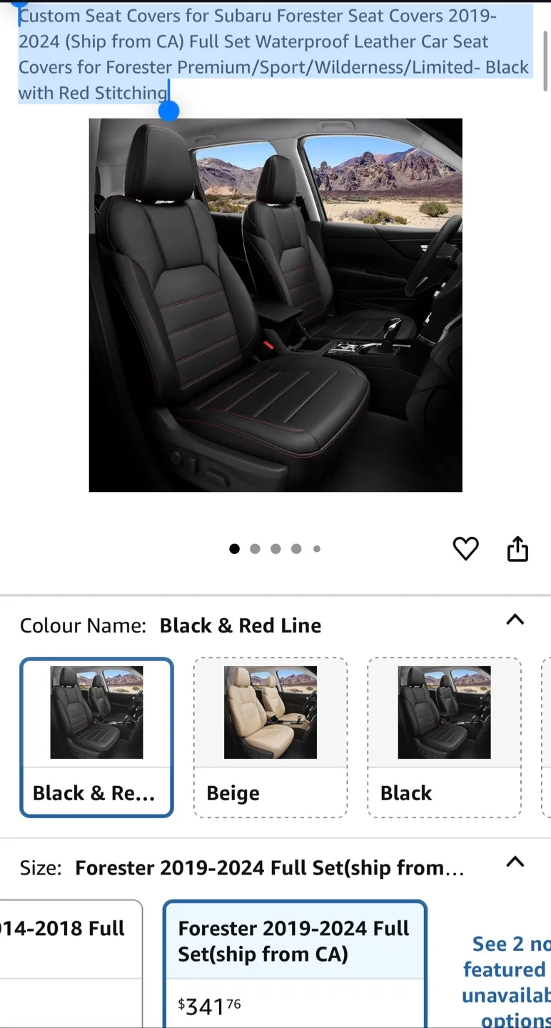 Subaru Forester Leather Car Seat Cover Brand New thumbnail