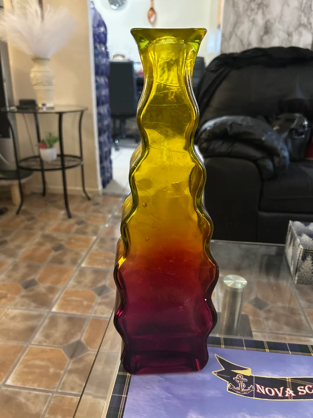 Unique Yellow and Purple Glass Vase # freecycle. thumbnail