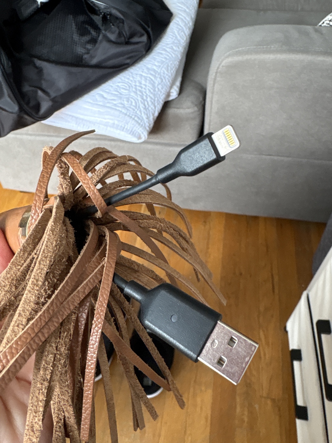 Leather Tassel Phone Charger Keychain #freecycle - photo 2