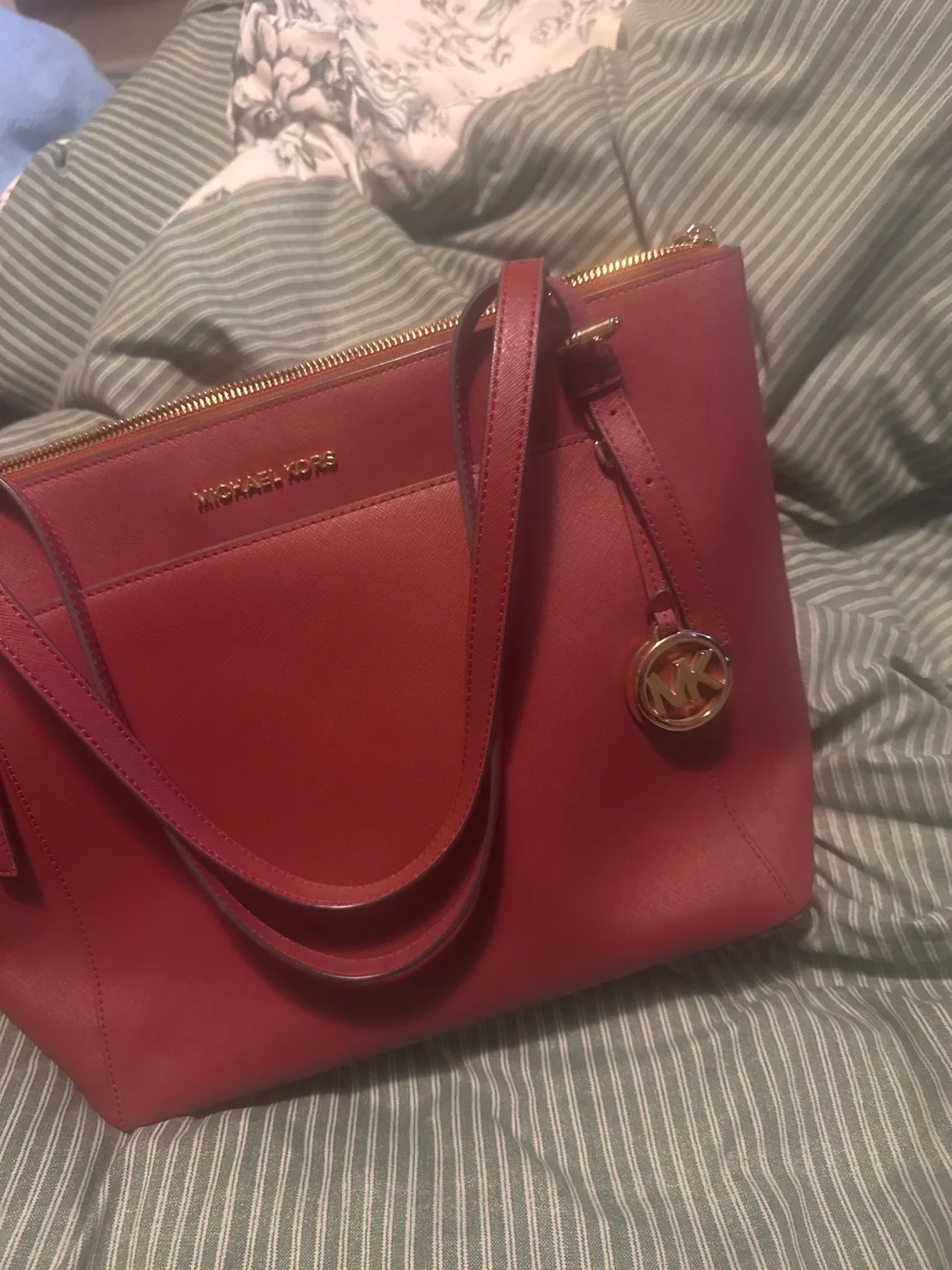 Michael Kors Red Leather Tote Bag thumbnail